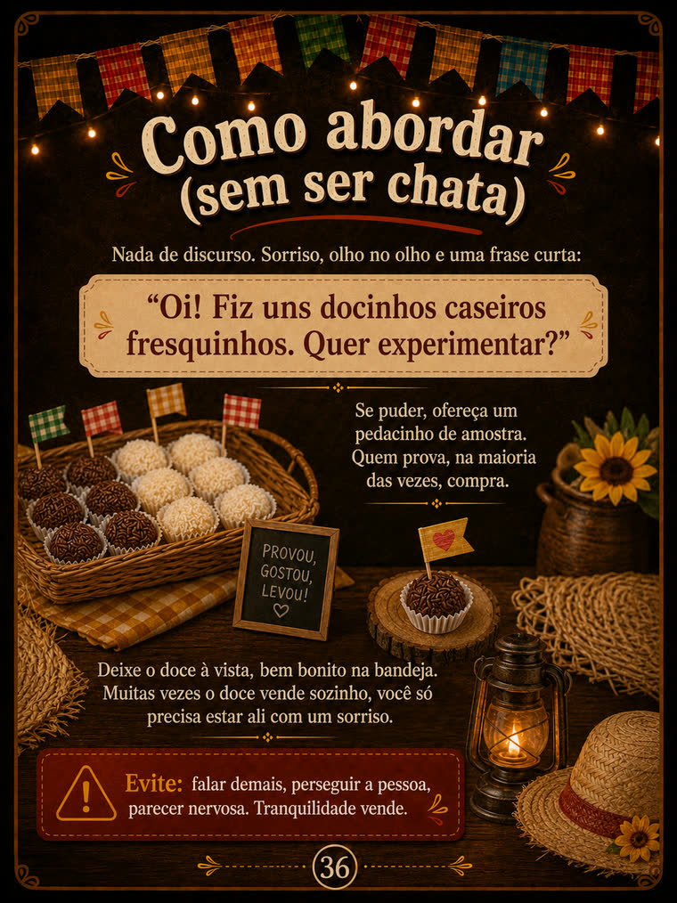 Página do PDF: como abordar e oferecer os doces sem vergonha